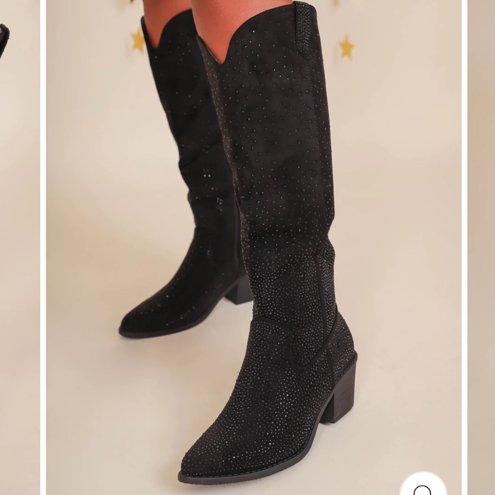 DOLLY RHINESTONE WESTERN BOOTS-BLACK